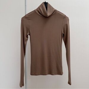 Joah Brown Taupe Classic Turtleneck Rib Top